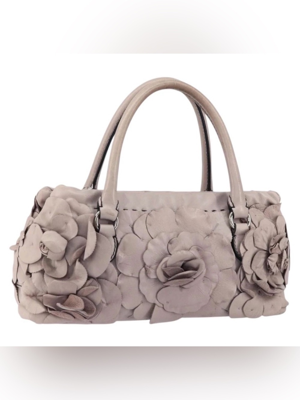 VALENTINO Hand Bag Leather Purple Silver Auth BA7522